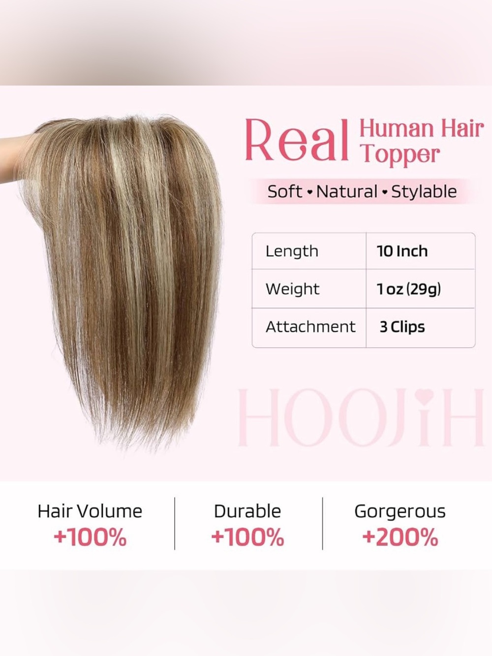 Hair Topper With 4 X 2.5” Base Hair Invisible Lace Front Med Brown W/Blonde - Picture 3 of 9